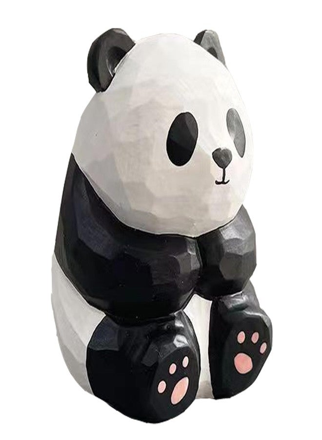 ALHBEJT Handcarved Wooden Panda Statue Panda Figurine Ornament Carving Animal Statue Mini Panda Sculptures for Living Room Bookshelf Bedroom Office Table Decorations - Image 1